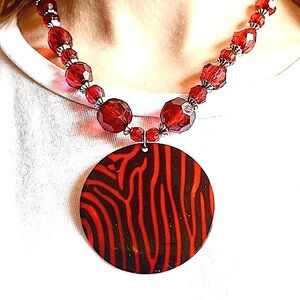 Printed Shell Pendant Necklace size 10.5” long